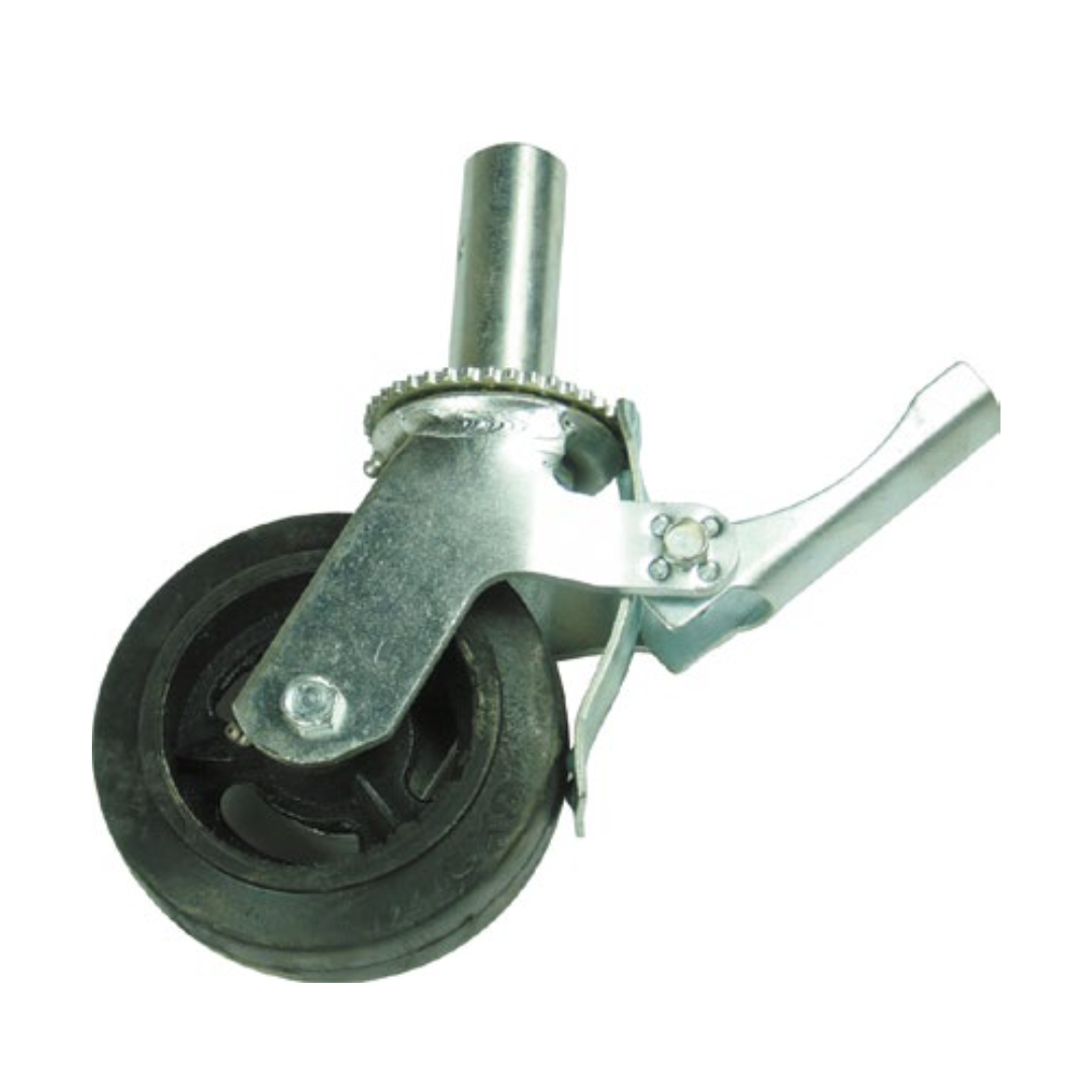 Heavy-Duty Scaffold Caster Wheel with Brake – Rubber (Model 053) – 6"/8" Sizes, Integrated Locking, Shock Absorbing, Secure Rolling for Scaffolding Frames, Platforms & Workstations